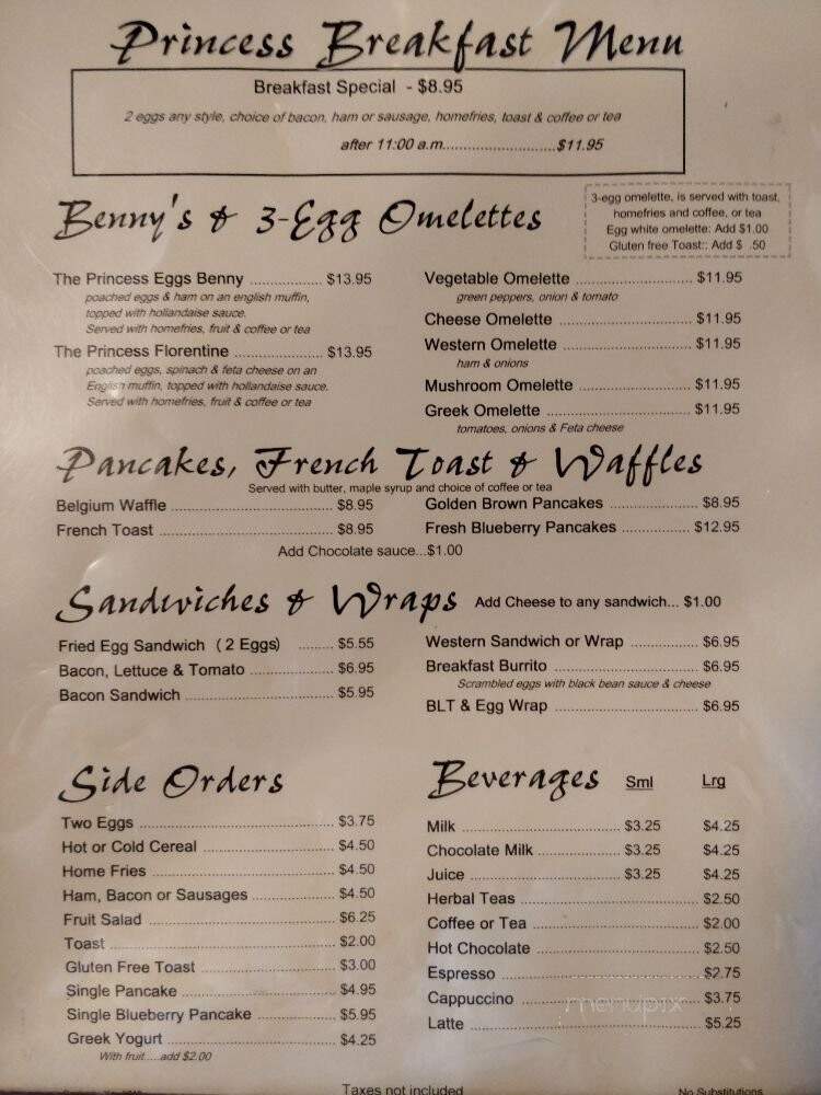 Princess Dining Room - Tobermory, ON menu_pic