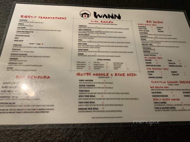 Wann Izakaya Regina - Regina, SK menu_pic
