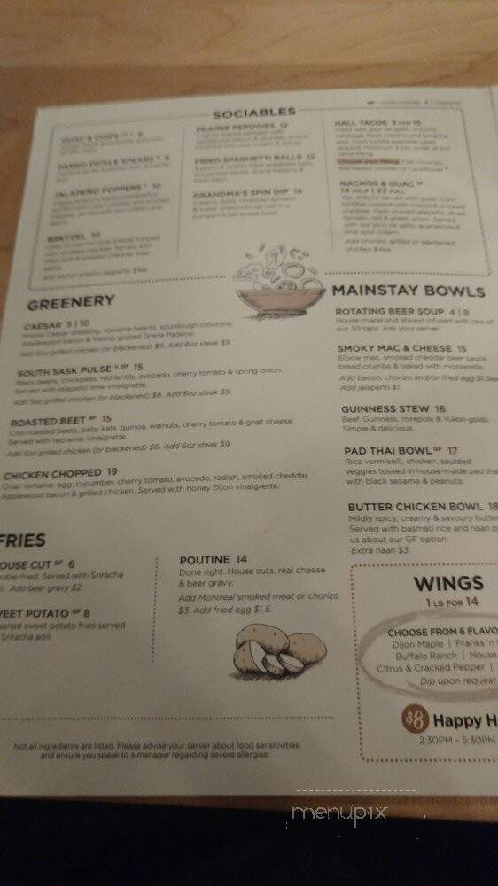 Cathedral Social Hall - Regina, SK menu_pic
