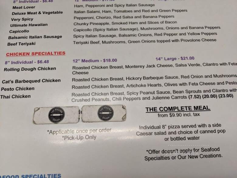 The Rolling Dough Pizza - Burnaby, BC menu_pic
