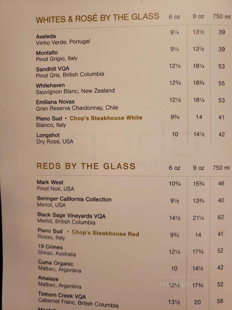 Chop Steakhouse & Bar - Calgary, AB menu_pic