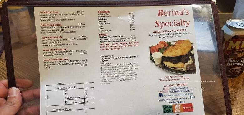 Berina's Specialty Restaurant & Grill - Mississauga, ON menu_pic