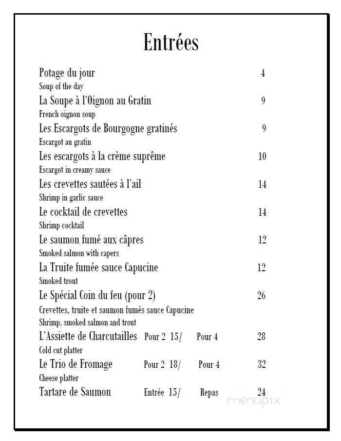 Le Coin du Feu - Sainte-Barbe, QC menu_pic