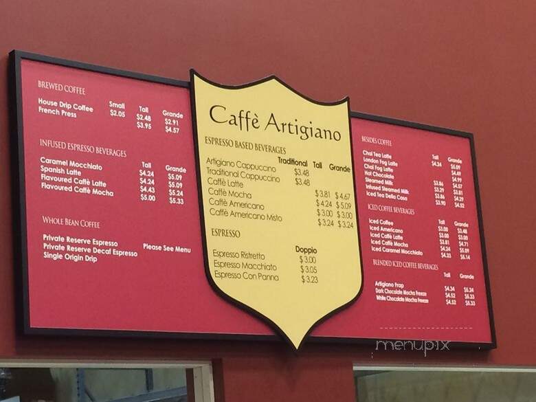 Caffe Artigiano - Burnaby, BC menu_pic