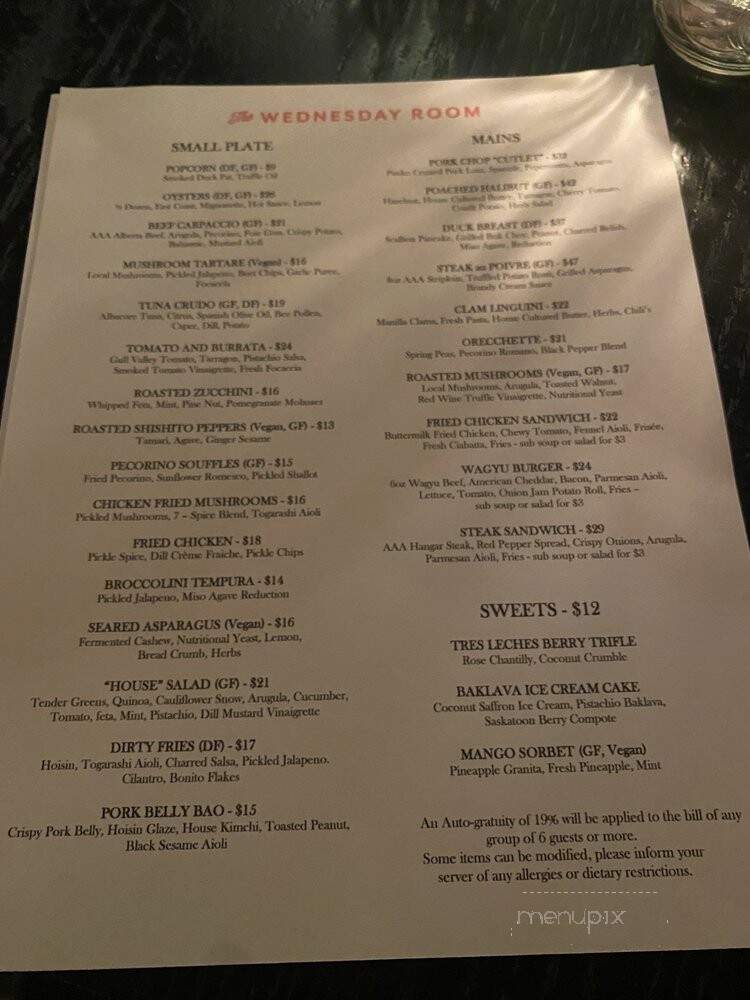 The Wednesday Room - Calgary, AB menu_pic