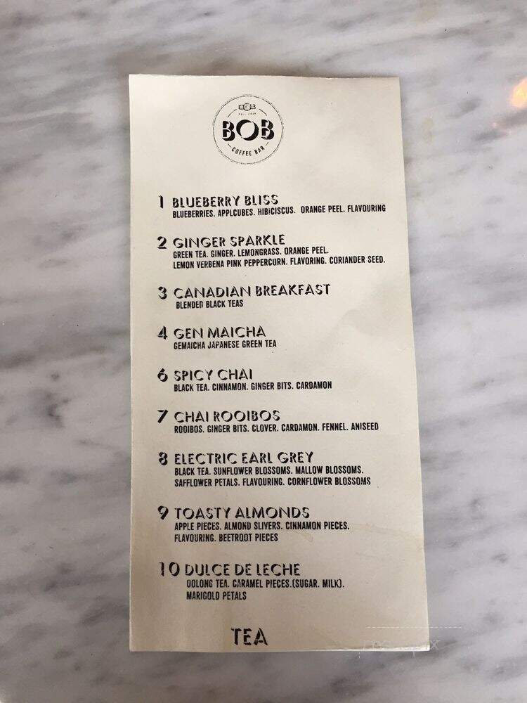 Bob Coffee - Toronto, ON menu_pic