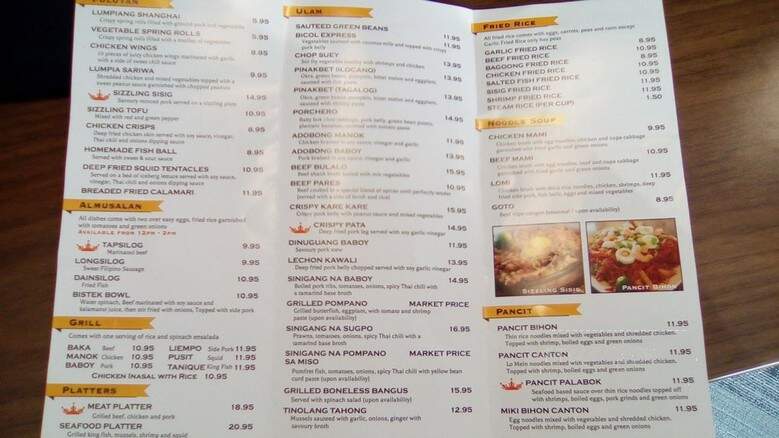 Manila Grill - Edmonton, AB menu_pic