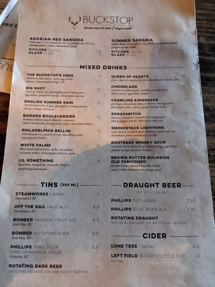 Buckstop - Vancouver, BC menu_pic