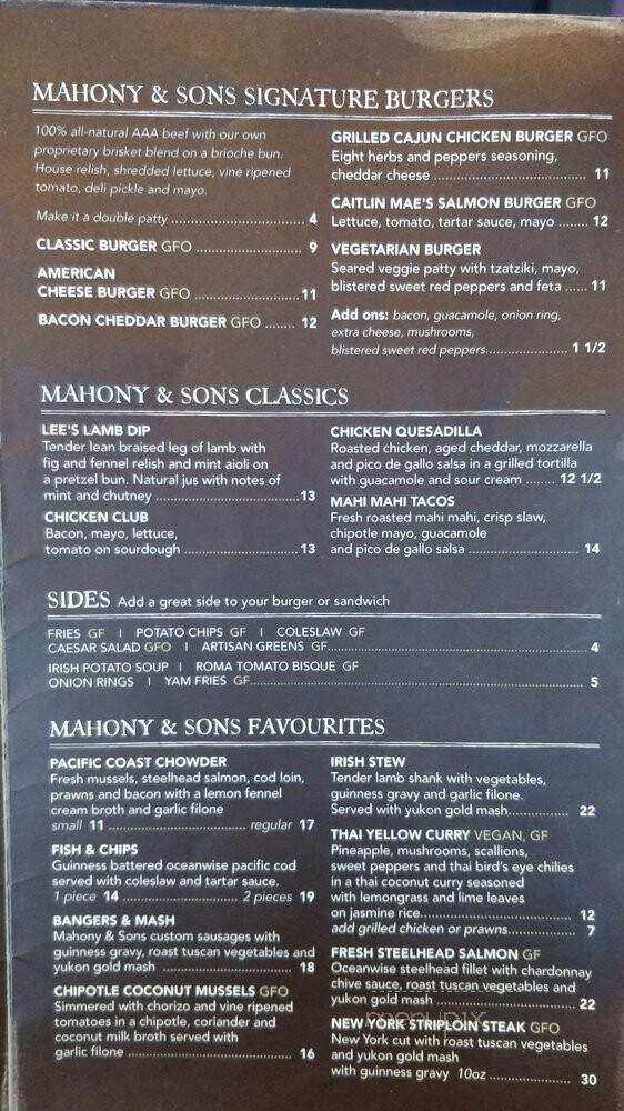 Mahony & Sons - Vancouver, BC menu_pic