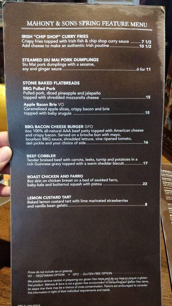 Mahony & Sons - Vancouver, BC menu_pic