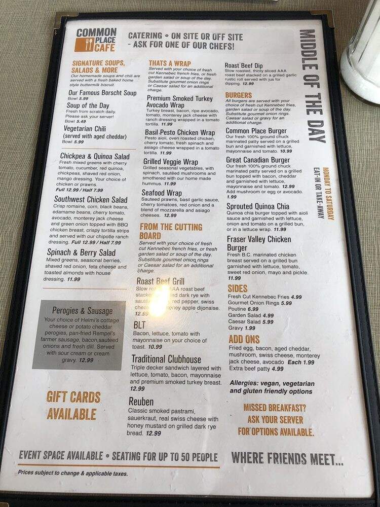 Common Place Cafe - Abbotsford, BC menu_pic
