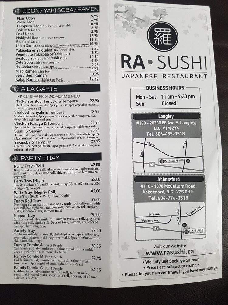 Ra Sushi - Abbotsford, BC menu_pic
