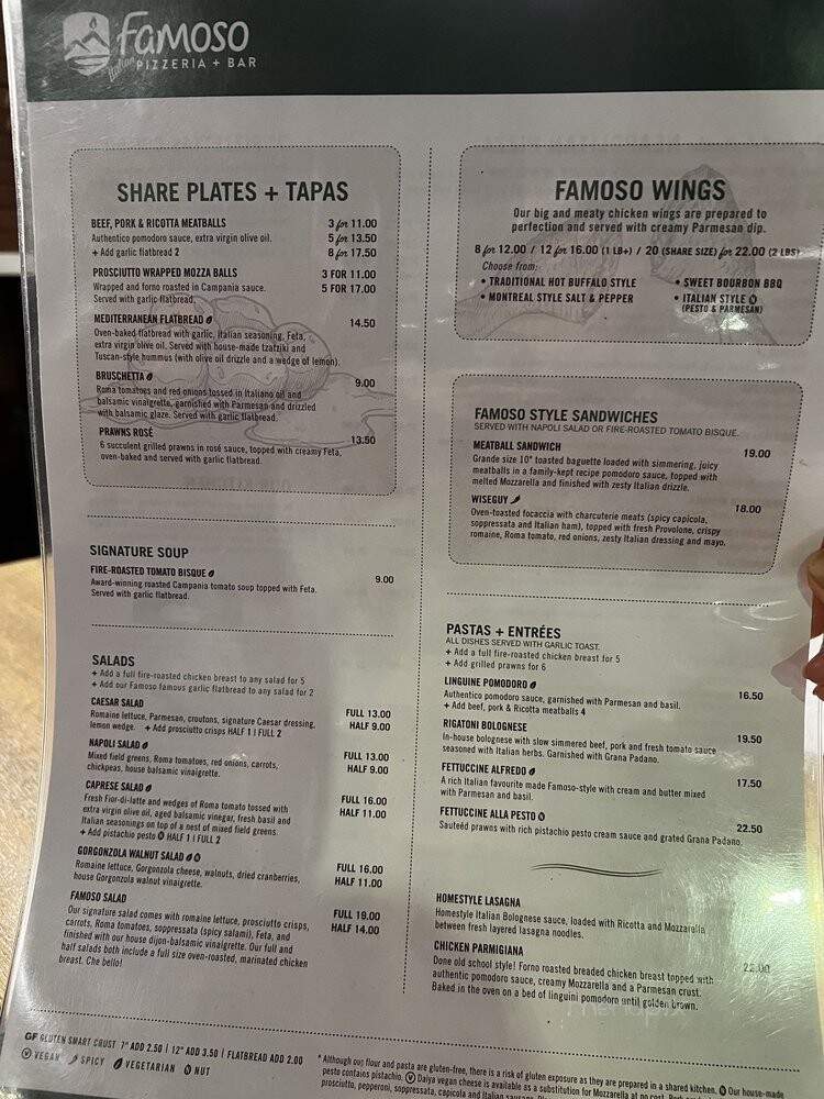 Famoso Neapolitan Pizzeria - Surrey, BC menu_pic