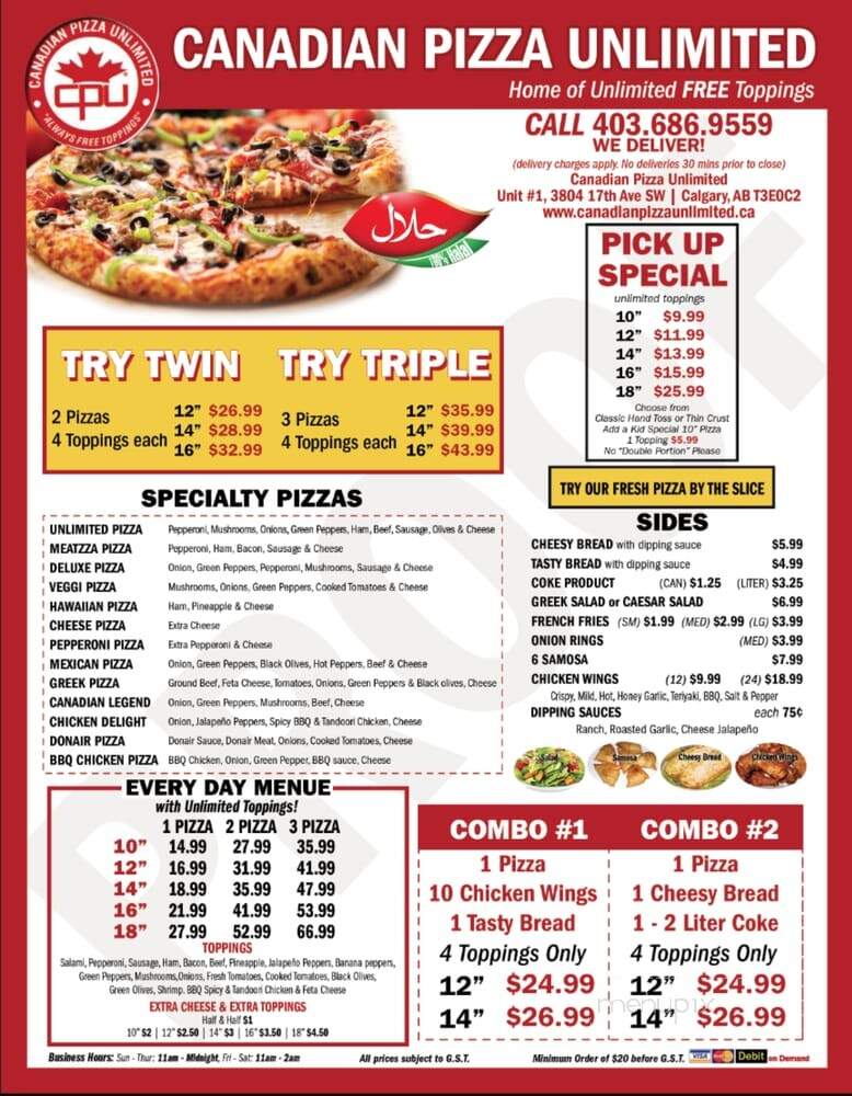 Canadian Pizza Unlimited - Calgary, AB menu_pic