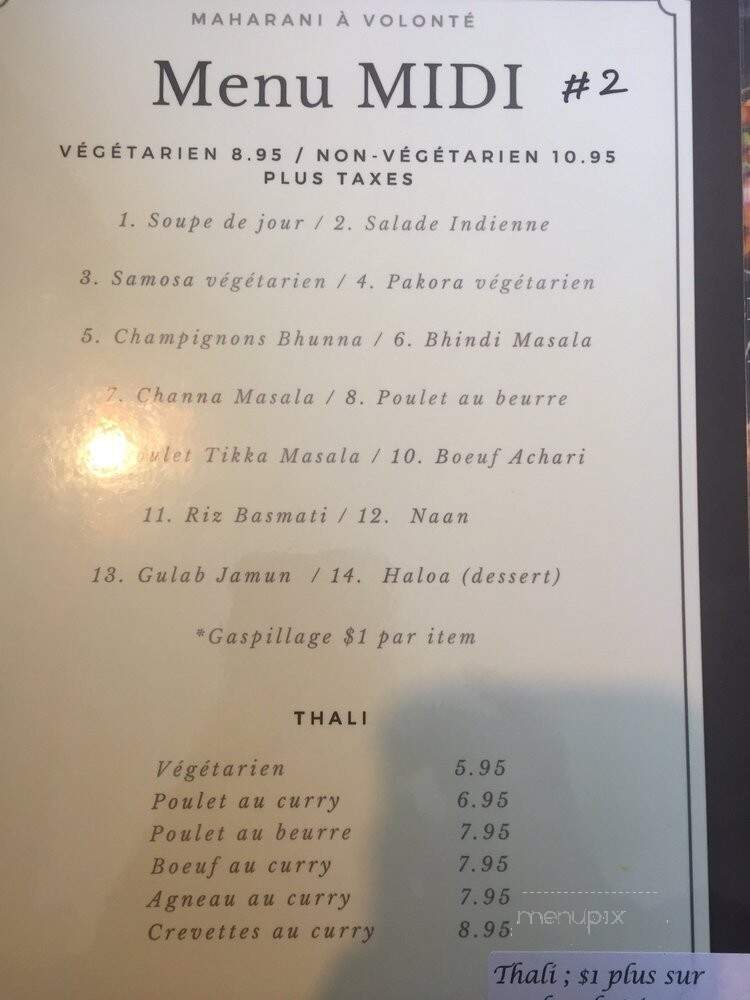 Buffet Maharani - Montreal, QC menu_pic