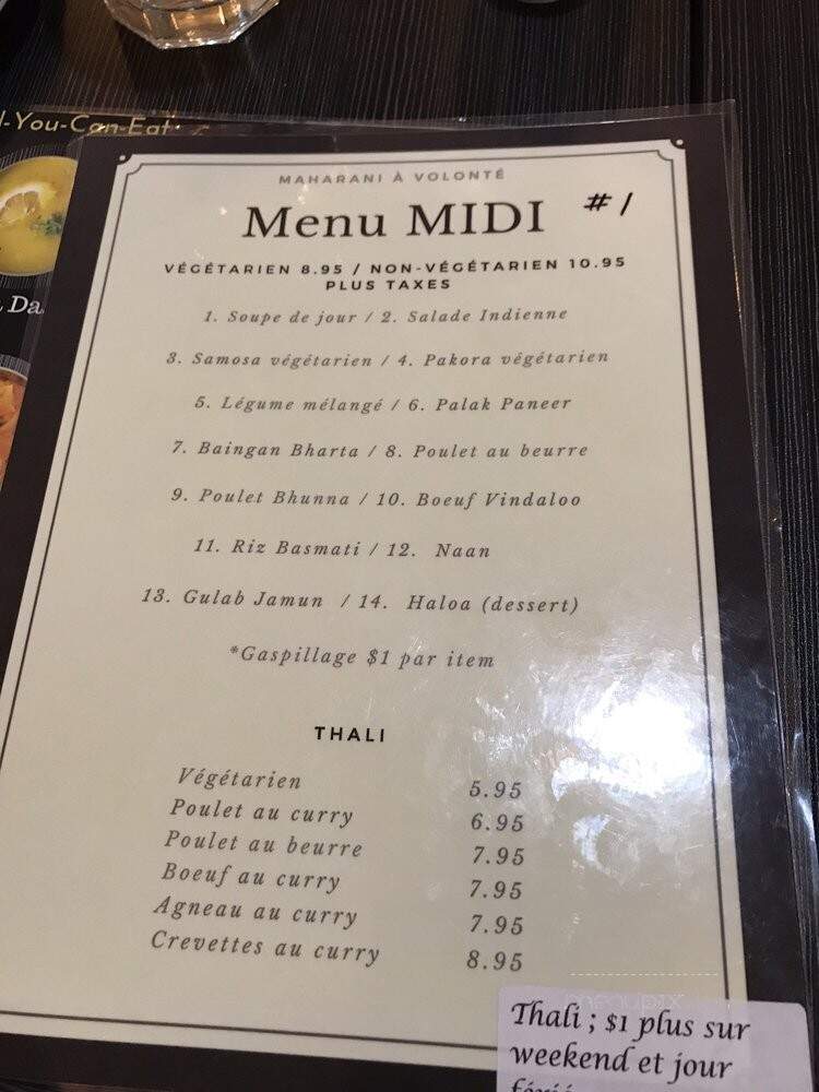 Buffet Maharani - Montreal, QC menu_pic