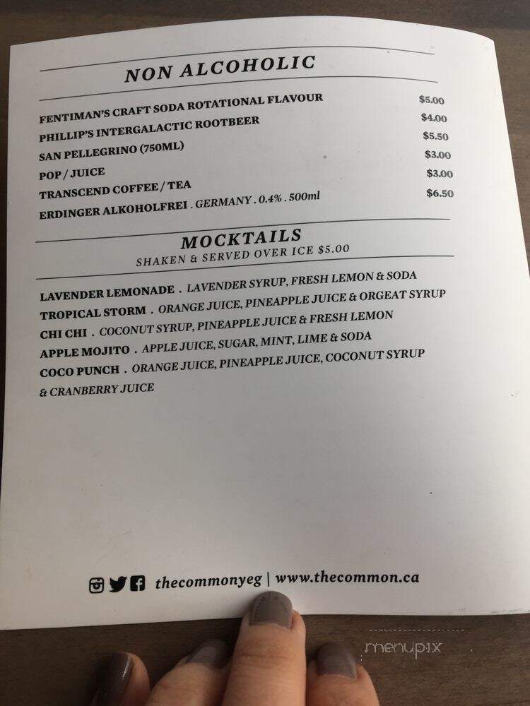 The Common - Edmonton, AB menu_pic