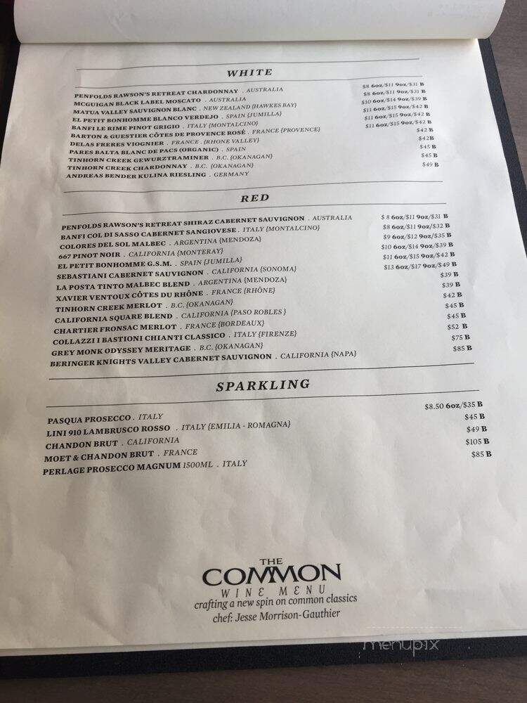 The Common - Edmonton, AB menu_pic