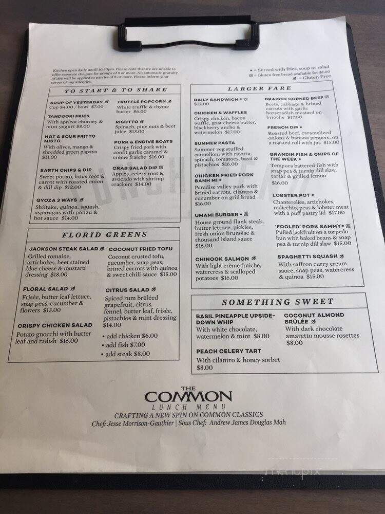 The Common - Edmonton, AB menu_pic