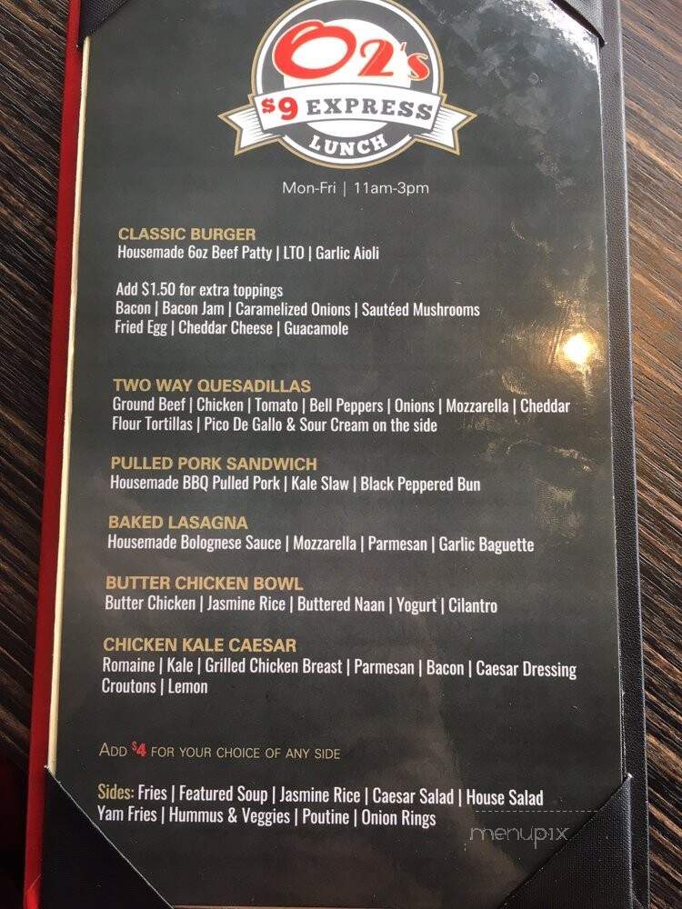 O2's - Edmonton, AB menu_pic