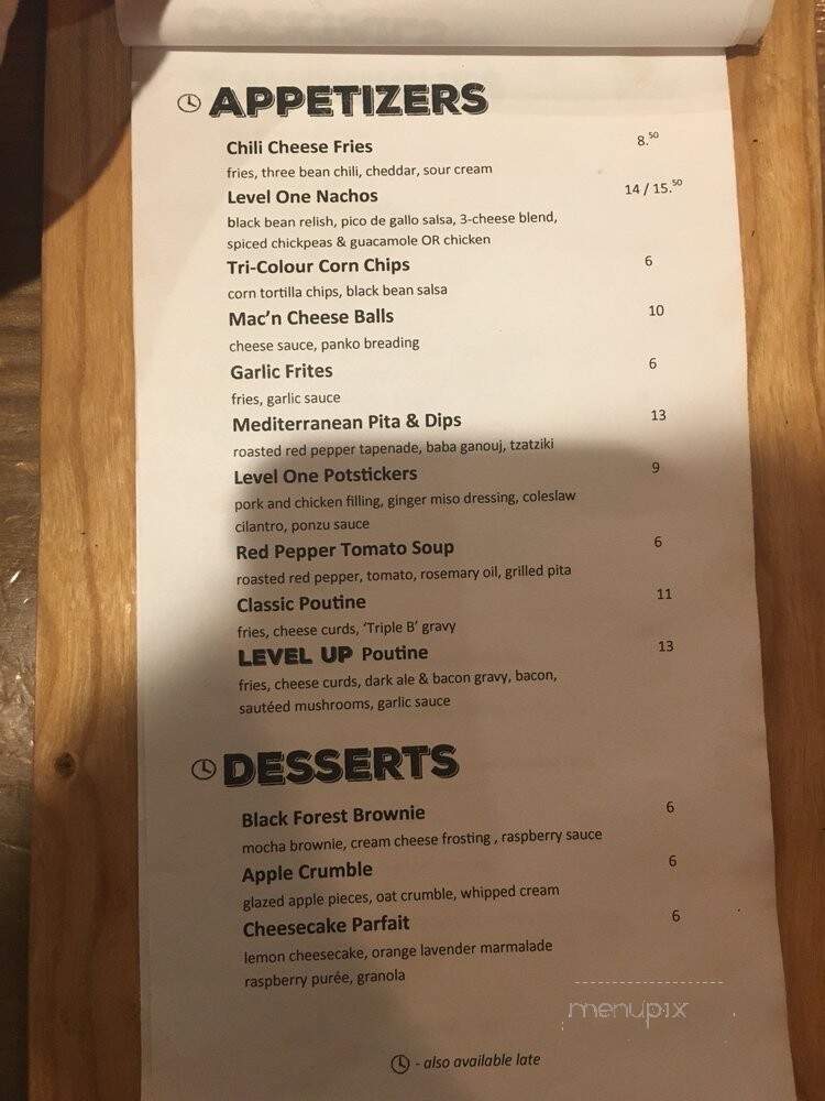Level One - Ottawa, ON menu_pic