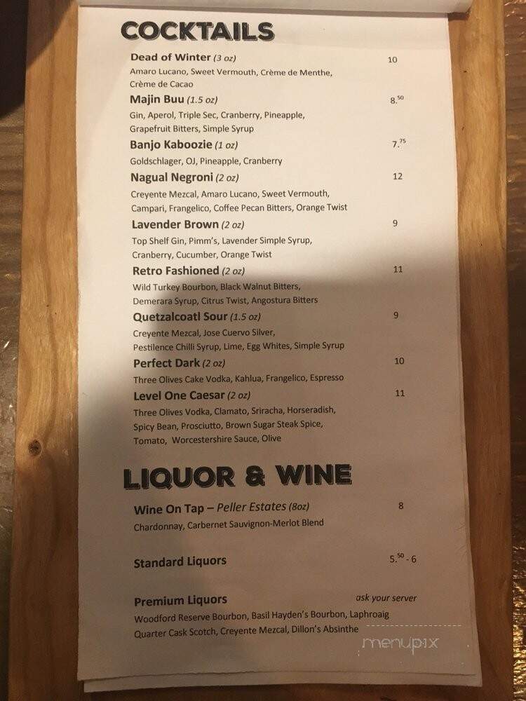 Level One - Ottawa, ON menu_pic