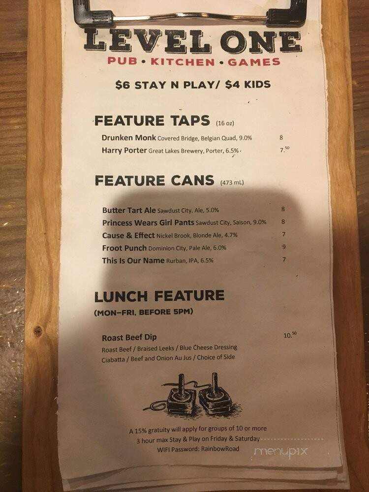 Level One - Ottawa, ON menu_pic