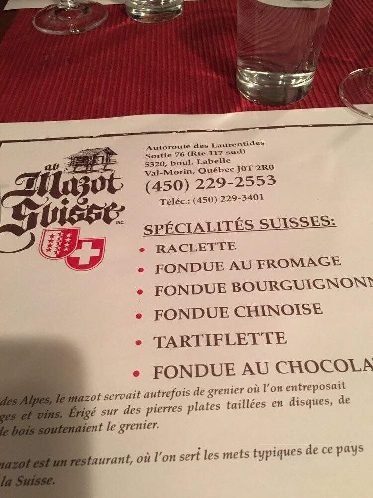 Restaurant Au Mazot Suisse - Val-Morin, QC menu_pic