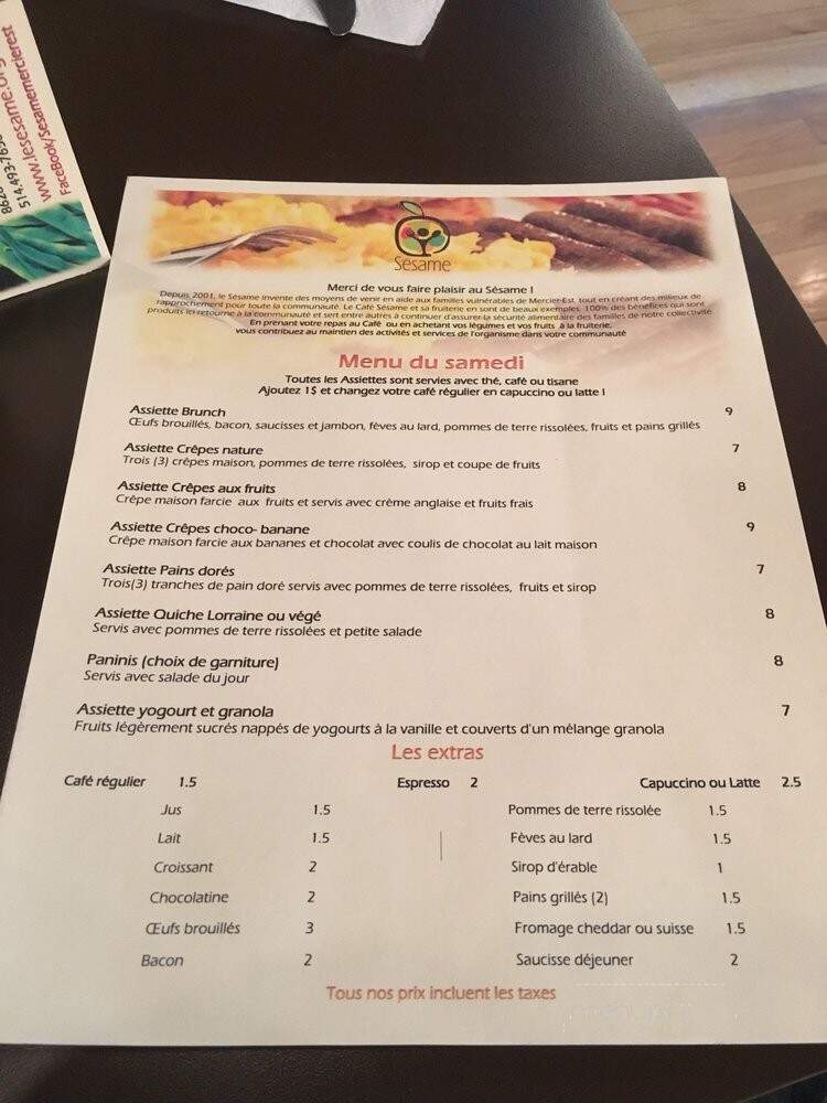 Cafe Sesame - Montreal, QC menu_pic
