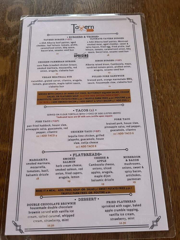 Tavern 1883 - Canmore, AB menu_pic