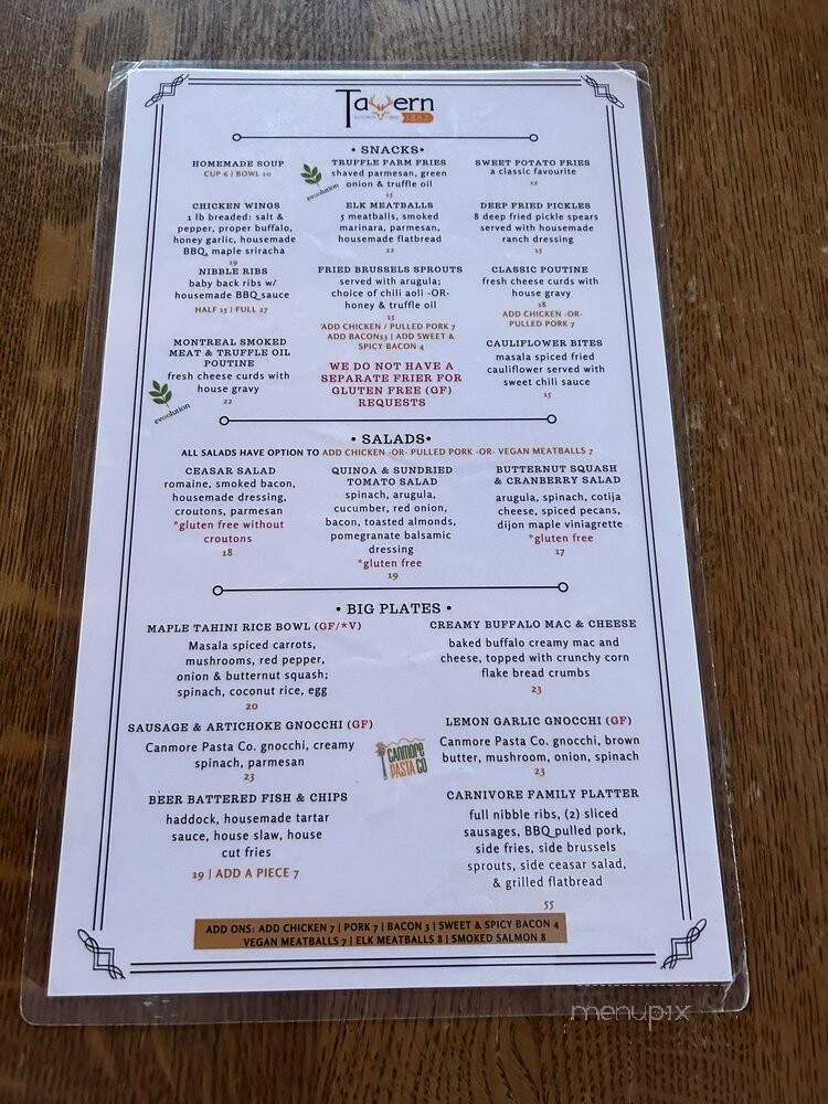 Tavern 1883 - Canmore, AB menu_pic