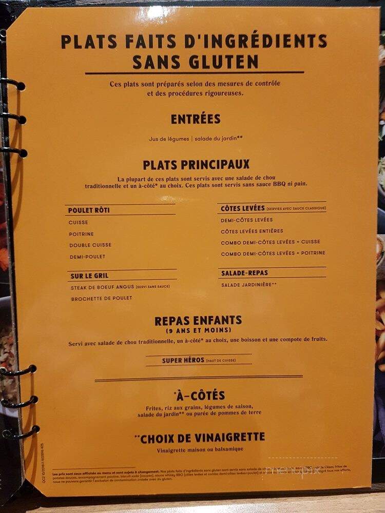 Rotisserie St-Hubert - Mont-Tremblant, QC menu_pic