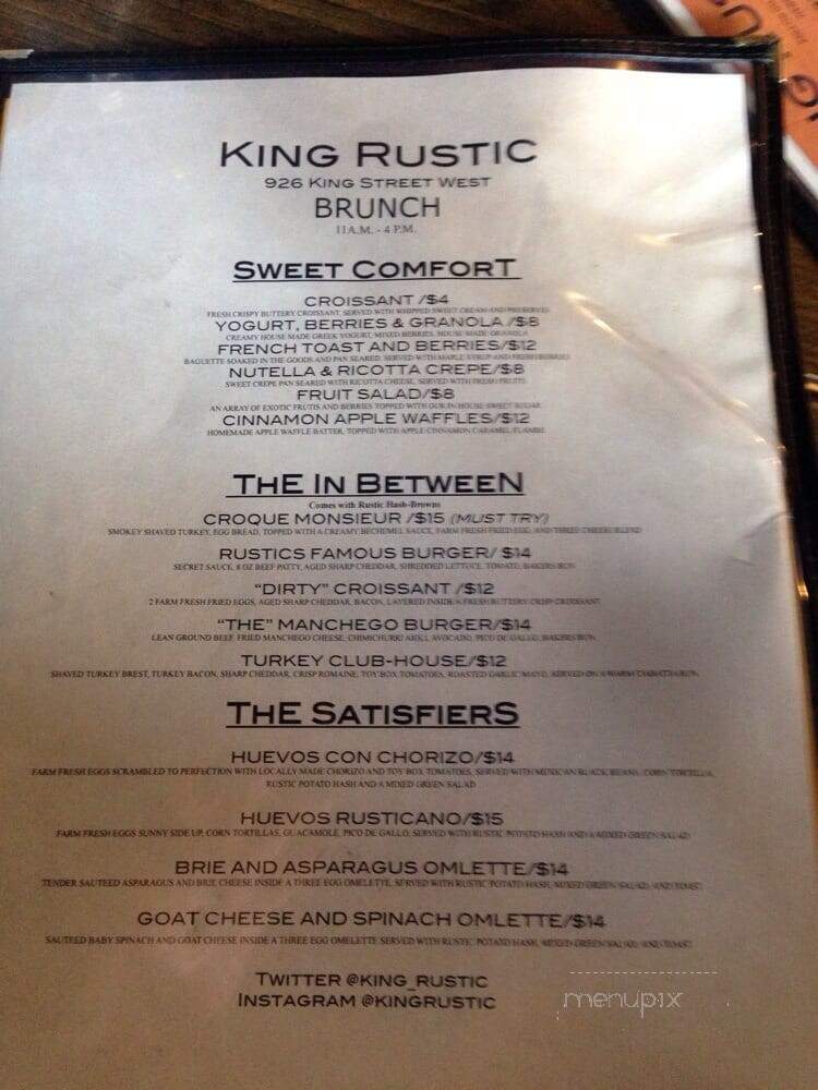 King Rustic - Toronto, ON menu_pic