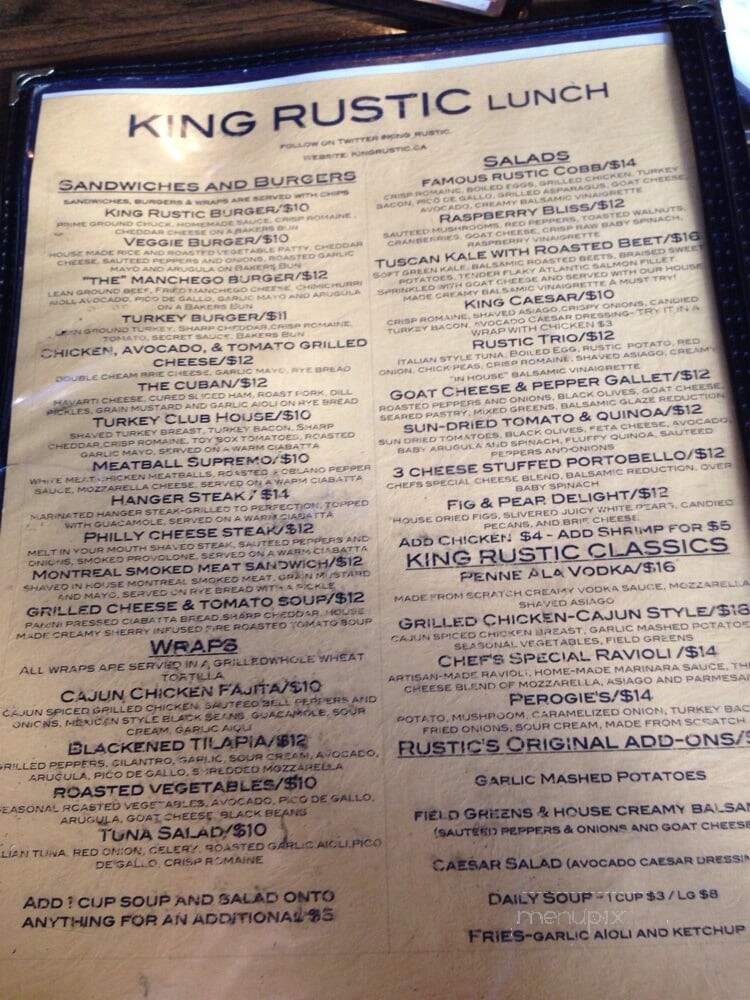 King Rustic - Toronto, ON menu_pic