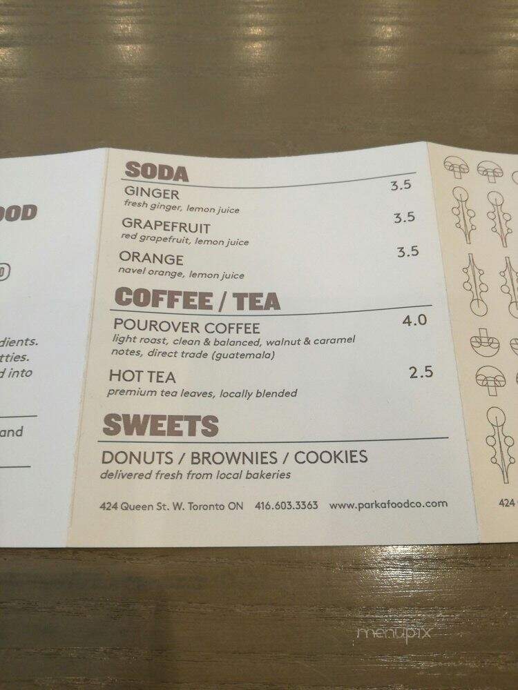 Parka Food Co - Toronto, ON menu_pic