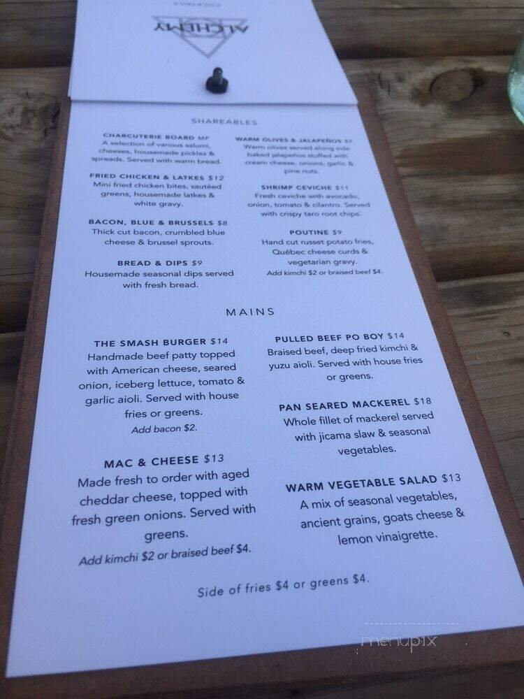 Alchemy Food & Drink - Toronto, ON menu_pic