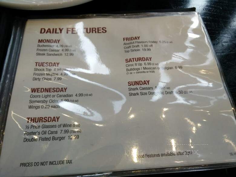 Shark Club Sports Bar & Grill - Kamloops, BC menu_pic