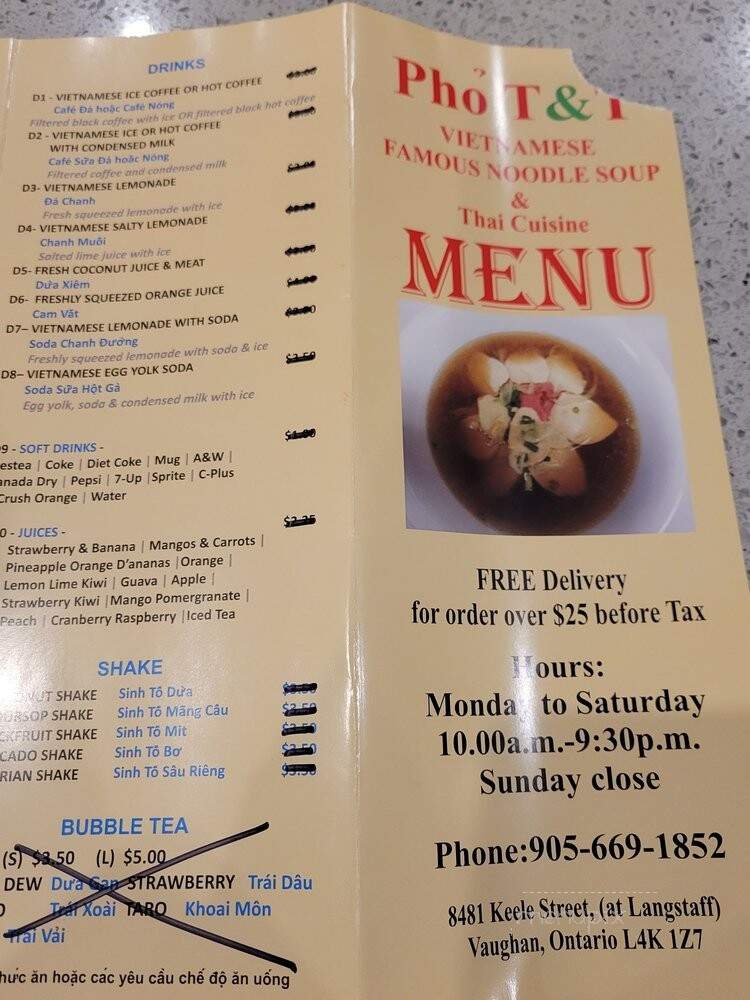 Pho T & T - Vaughan, ON menu_pic