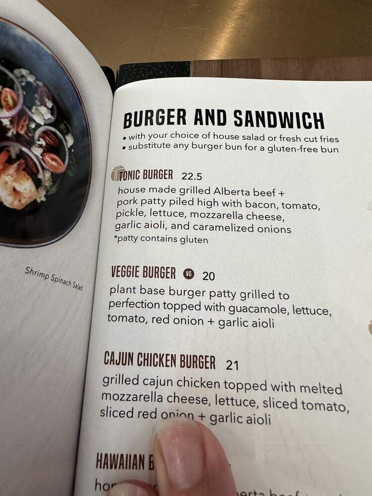 Tonic Kitchen+Bar - Calgary, AB menu_pic