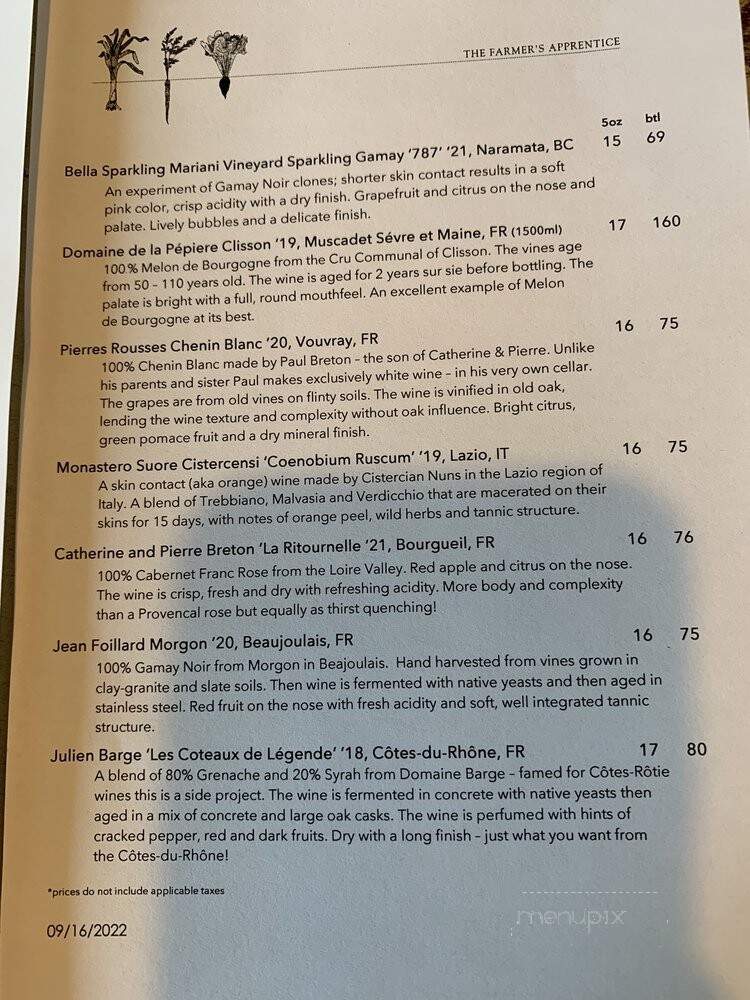 The Farmer's Apprentice - Vancouver, BC menu_pic