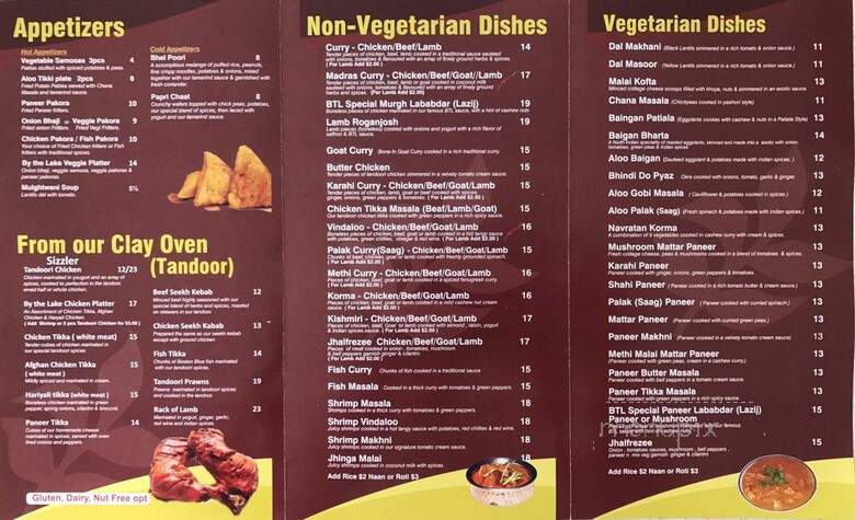Indian Cuisine By The Lake - Mississauga, ON menu_pic