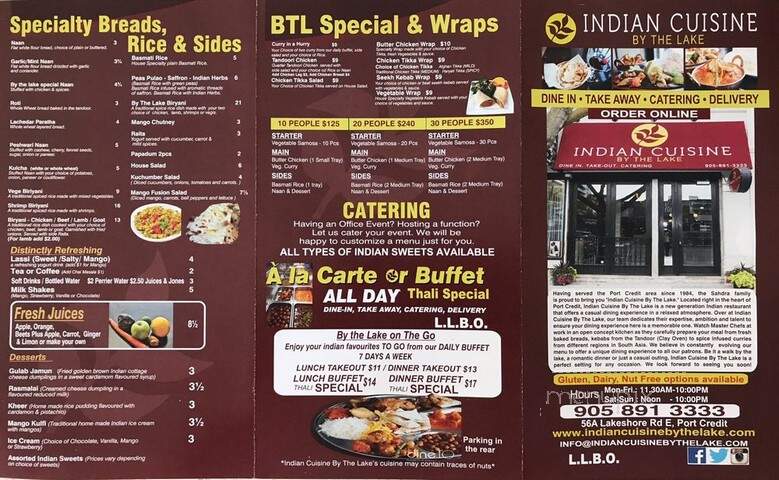 Indian Cuisine By The Lake - Mississauga, ON menu_pic