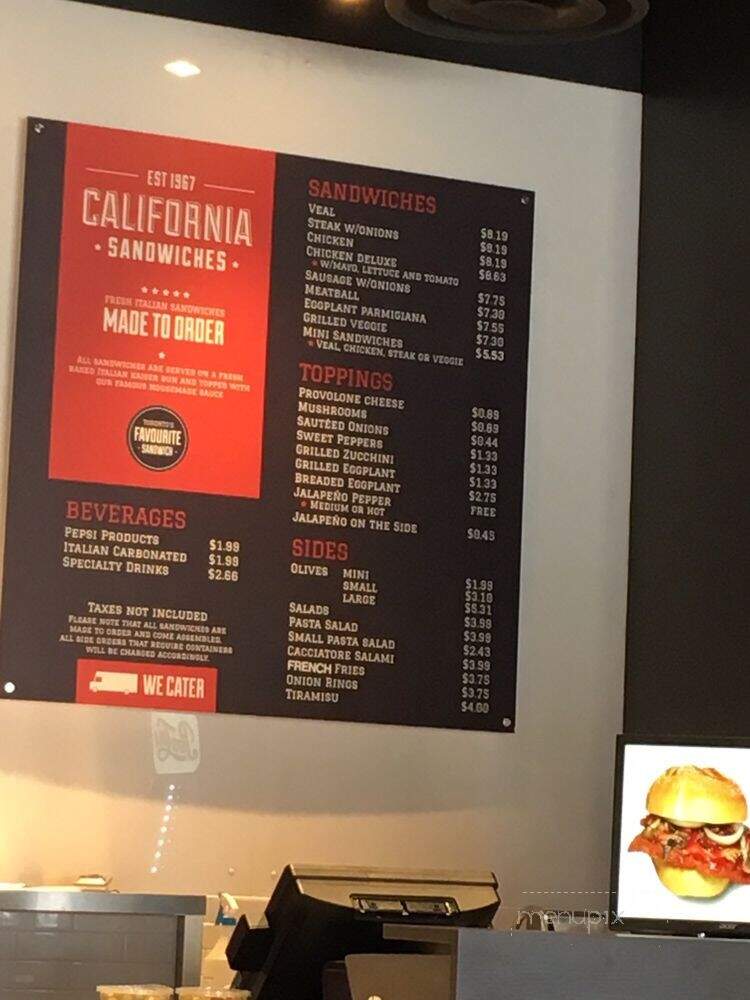 California Sandwiches - Toronto, ON menu_pic