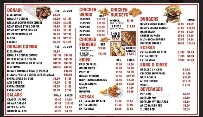 Roma pizza and donair - Sherwood Park, AB menu_pic