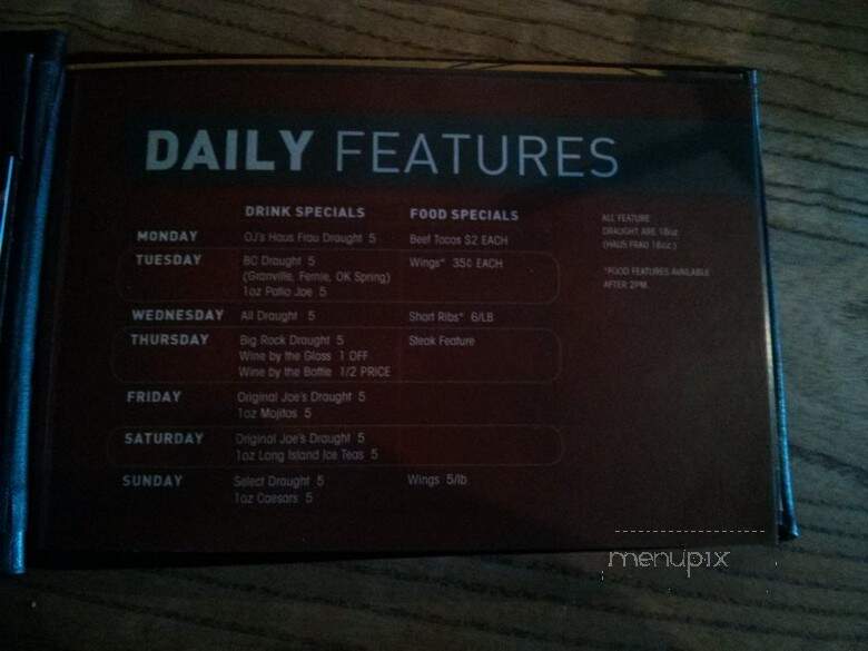 Original Joe's Restaurant & Bar - Calgary, AB menu_pic