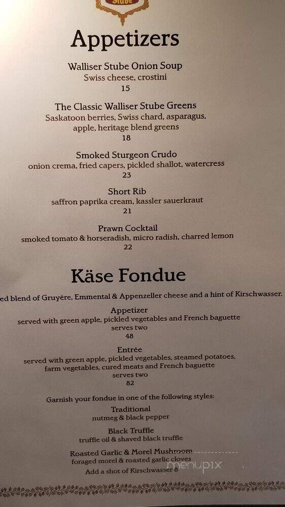 Walliser Stube - Lake Louise, AB menu_pic