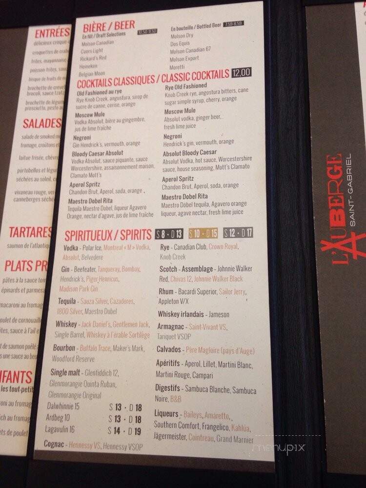 L'Auberge Saint-Gabriel - Dorval, QC menu_pic