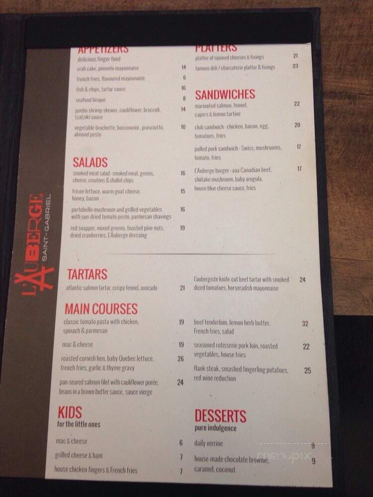L'Auberge Saint-Gabriel - Dorval, QC menu_pic