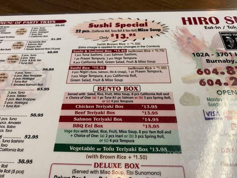 Hiro Sushi - Burnaby, BC menu_pic