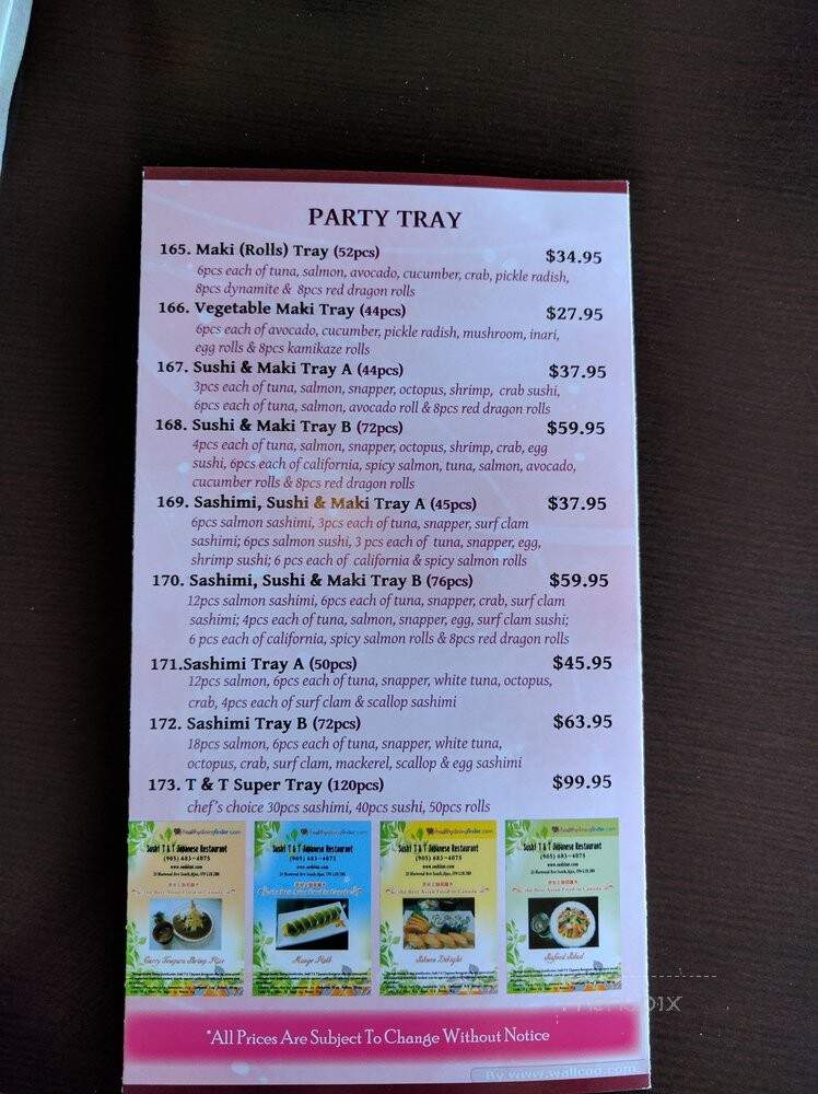 Sushi T & T - Ajax, ON menu_pic
